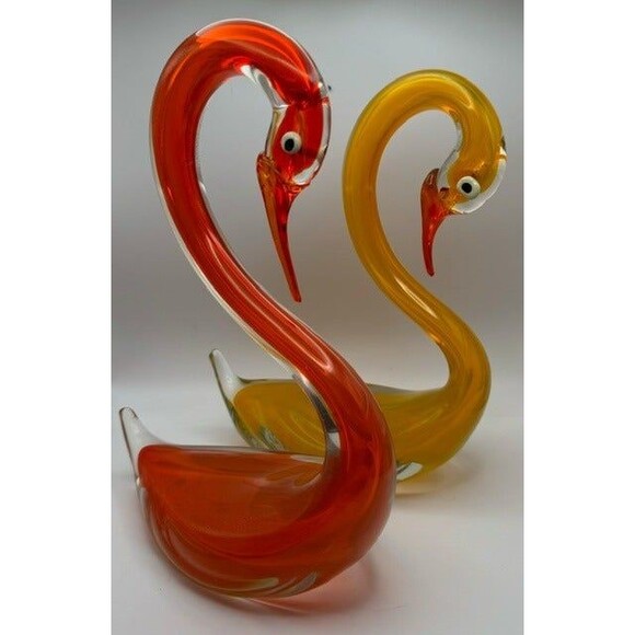 Vintage Collectible Murano Art Glass Swans in red and yellow - Picture 8 of 9